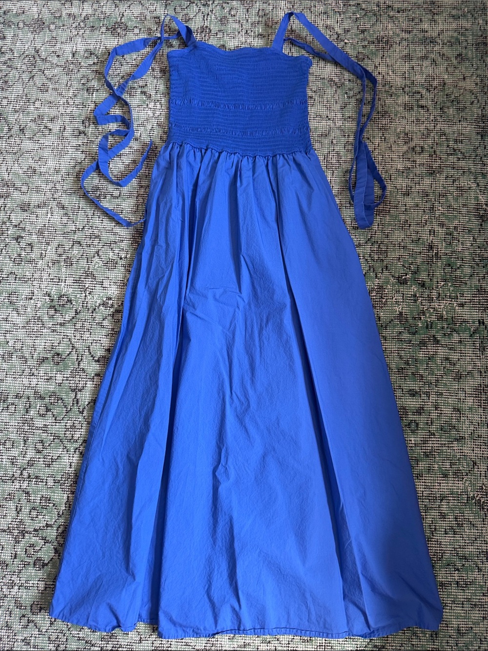 COS Bright Blue Maxi Dress with Smocked Bodice and Tie Straps